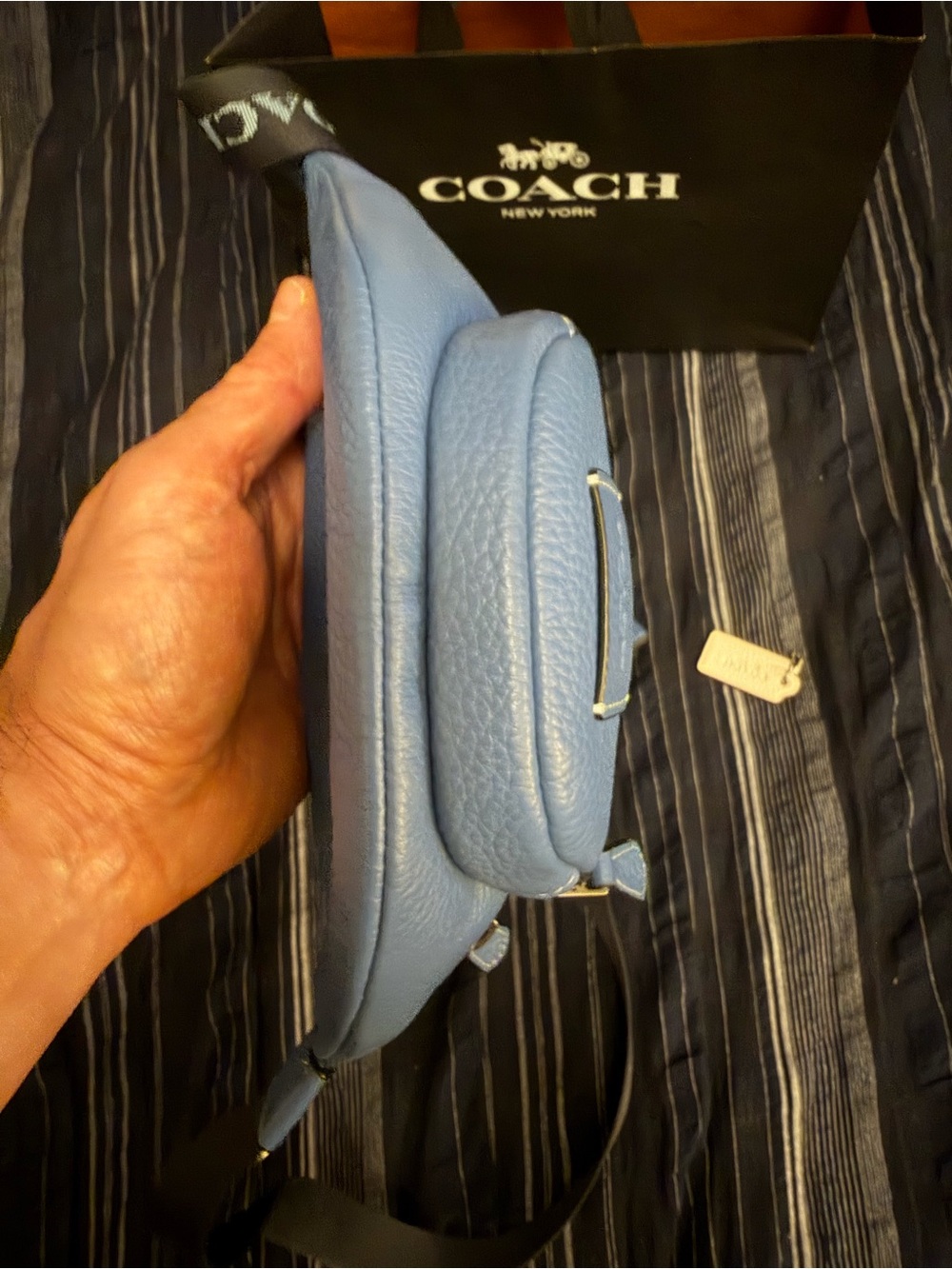 Coach Light Blue Pebbled Leather Waist Bag with Logo Strap - Picture 6 of 11